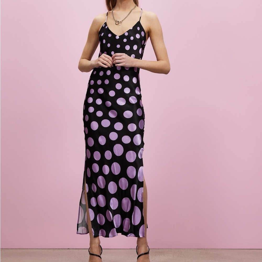 NWT! TOPSHOP Mixed Polka Dot Satin Slip Dress | size US 14